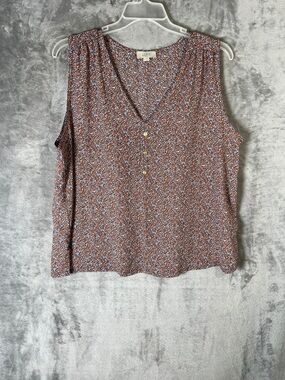 LOFT Rust Floral V-Neck Sleeveless Shell